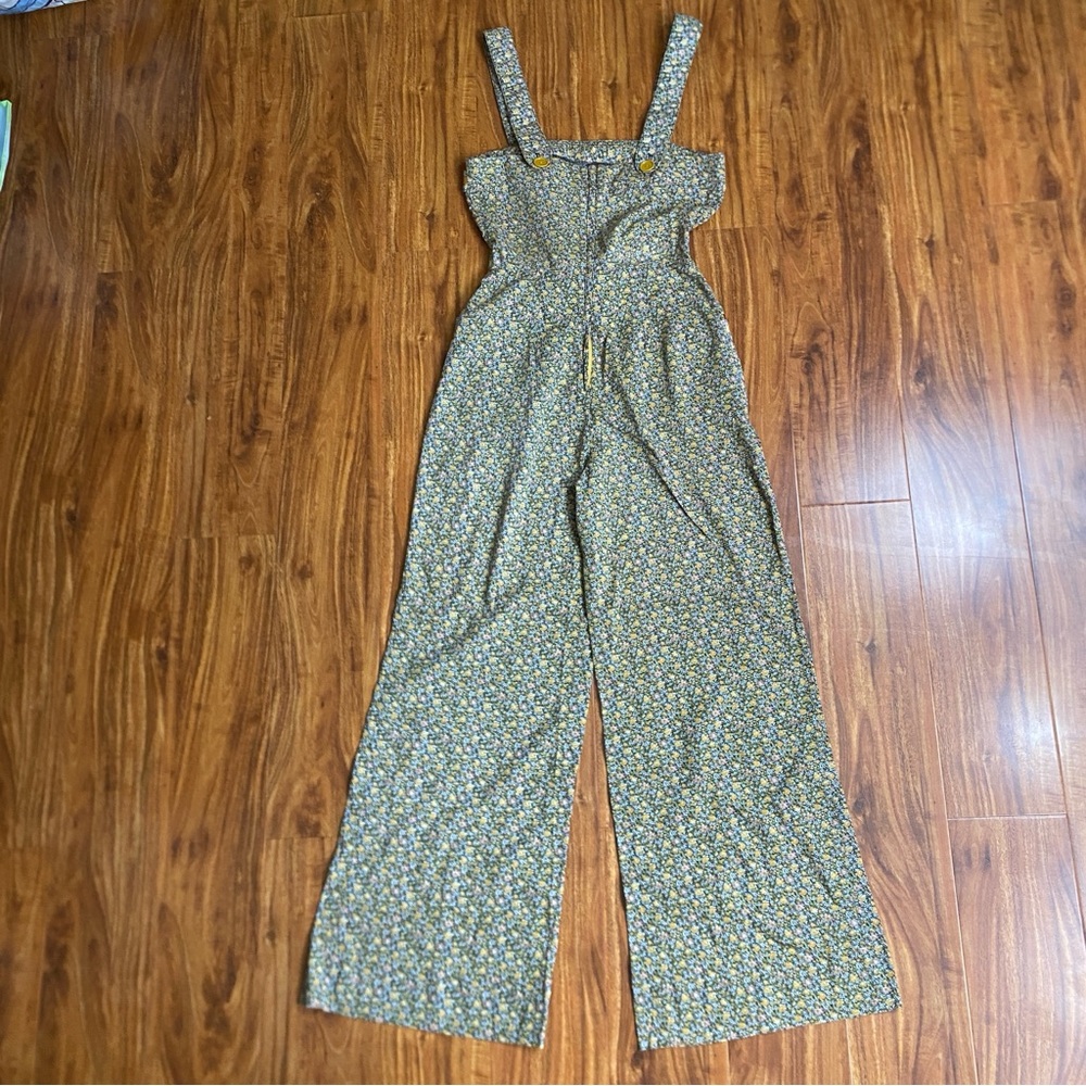 Vintage Young Eduardian by Arpeja Green Floral Wide Leg Pant Jumpsuit XS Boho - Picture 2 of 15